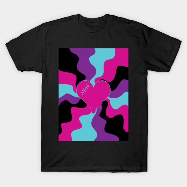 Heart Melt - Pink, Purple, Blue and Black T-Shirt by LAEC